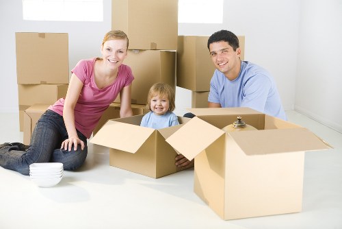 Office relocation team preparing business equipment in Barnes