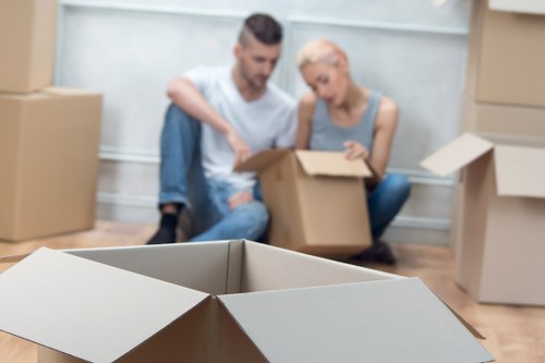 Packed household boxes ready for transport on moving day