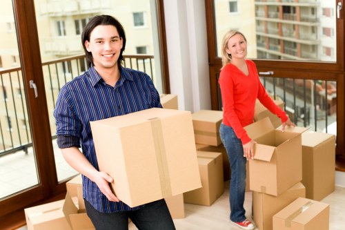 Packed household items organised for a Barnes relocation