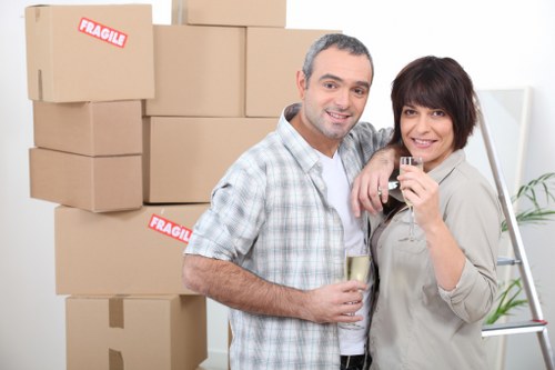 Boxes and furniture ready for loading during a Barnes home removal